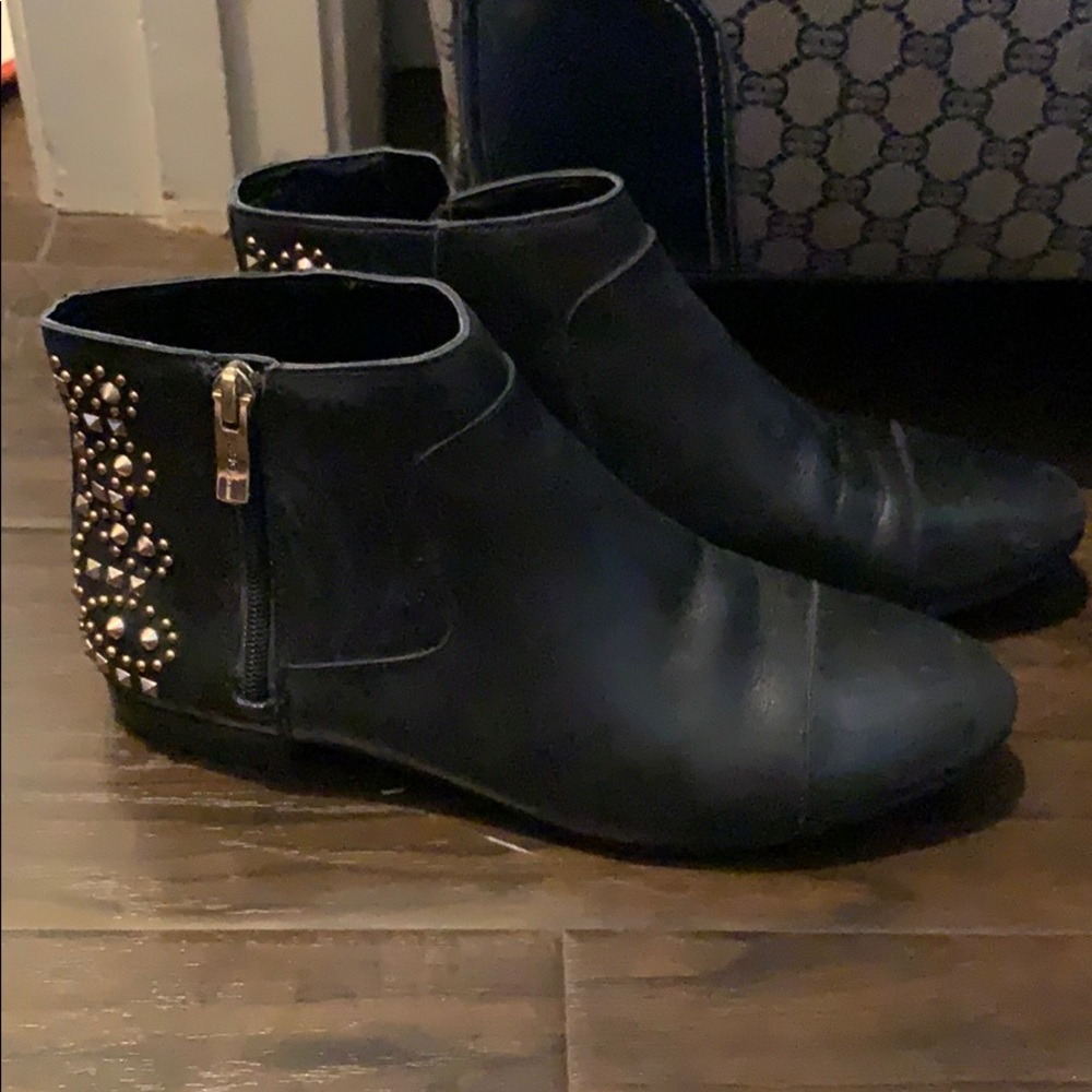 BCBGengeration Black Leather Booties with gold